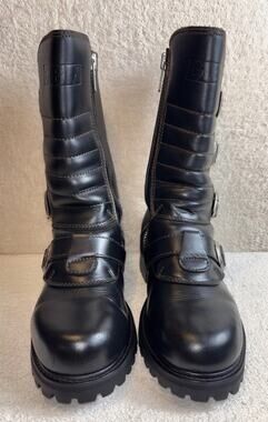 GBX 4-Buckle Black Leather Biker Combat Boots Women Size 10 M